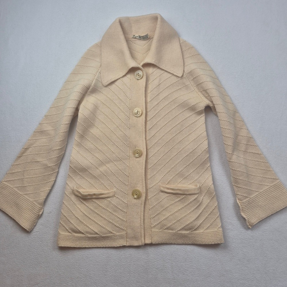 Vintage Norma Della Legge Wool‎ Cardigan Sweater Cream Button Front Size Medium